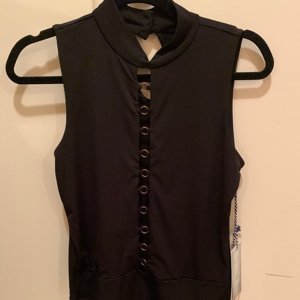 NWT Open-Center Bodysuit with Gold Rings